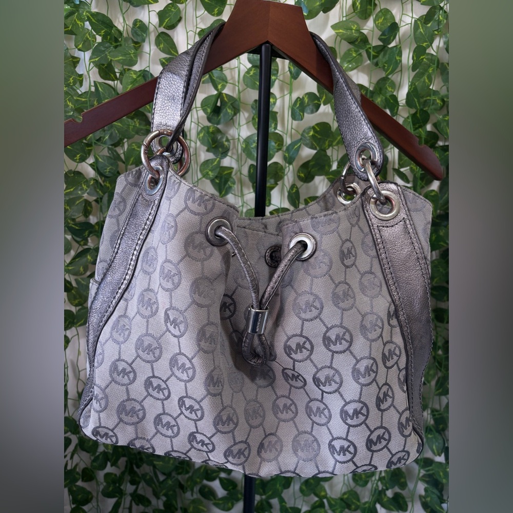 Michael Kors Silver and Gray Monogram Shoulder Bag
